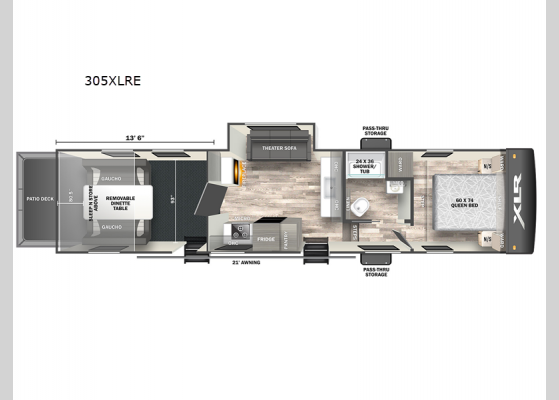 Floorplan - 2024 XLR Micro Boost 305XLRE Toy Hauler Fifth Wheel