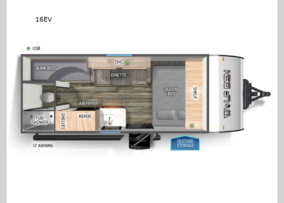 Floorplan - 2025 Cherokee Wolf Den 16EV Travel Trailer