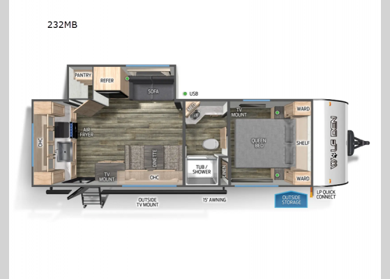 Floorplan - 2025 Cherokee Wolf Den 232MB Travel Trailer