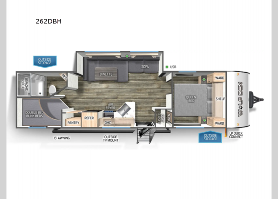 Floorplan - 2025 Cherokee Wolf Den 262DBH Travel Trailer