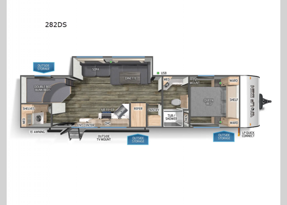 Floorplan - 2025 Cherokee Wolf Den 282DS Travel Trailer