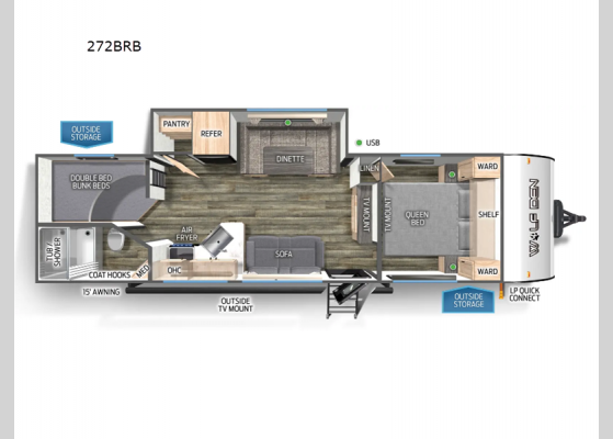 Floorplan - 2025 Cherokee Wolf Den 272BRB Travel Trailer