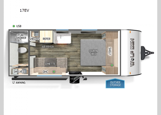 Floorplan - 2025 Cherokee Wolf Den 17EV Travel Trailer