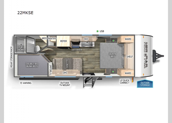 Floorplan - 2025 Cherokee Wolf Den 22MKSE Travel Trailer