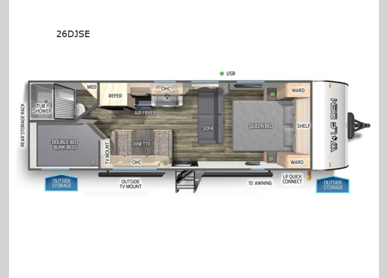 Floorplan - 2025 Cherokee Wolf Den 26DJSE Travel Trailer