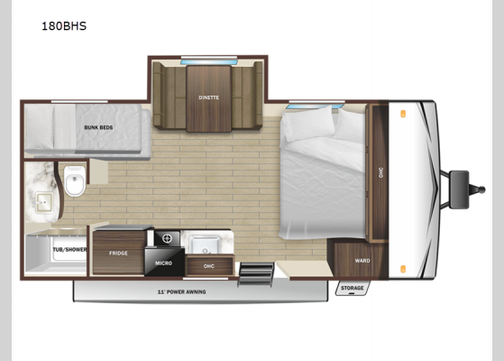 Floorplan - 2025 Open Range Conventional 180BHS Travel Trailer