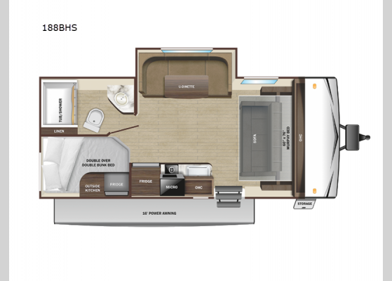 Floorplan - 2025 Open Range Conventional 188BHS Travel Trailer