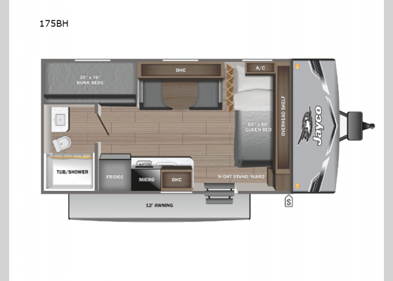 Floorplan - 2025 Jay Flight SLX 175BH Travel Trailer