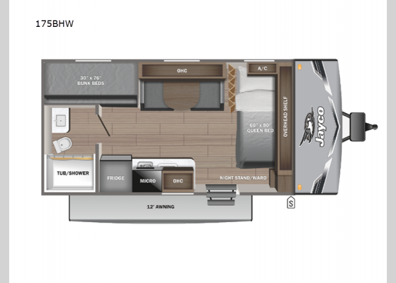 Floorplan - 2025 Jay Flight SLX 175BHW Travel Trailer