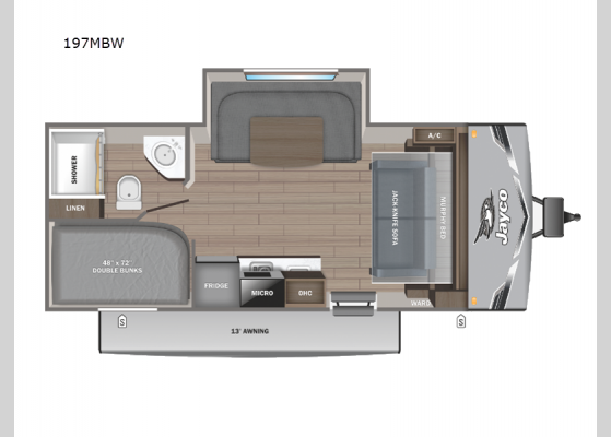 Floorplan - 2025 Jay Flight SLX 197MBW Travel Trailer