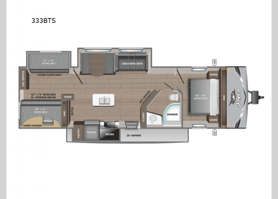 Floorplan - 2025 Jay Flight SLX 333BTS Travel Trailer