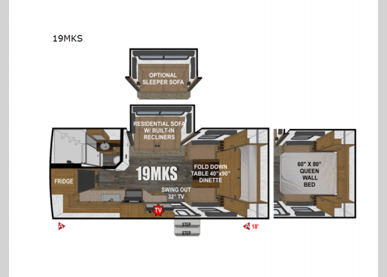 Floorplan - 2025 Creek Side Mountain Series 19MKS Travel Trailer