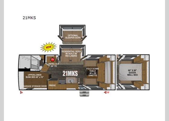 Floorplan - 2025 Creek Side Mountain Series 21MKS Travel Trailer