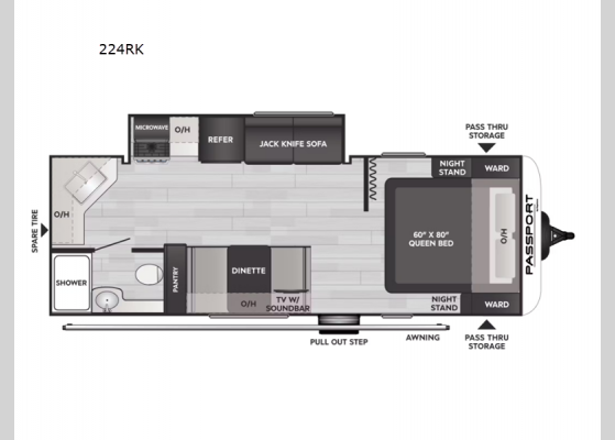 Floorplan - 2025 Passport Classic 224RK Travel Trailer