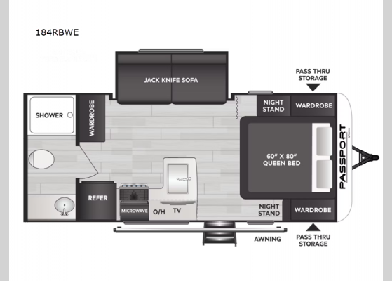 Floorplan - 2025 Passport Classic 184RBWE Travel Trailer