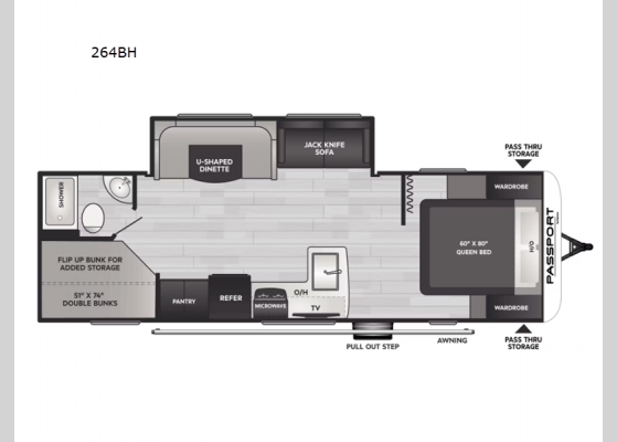 Floorplan - 2025 Passport Classic 264BH Travel Trailer