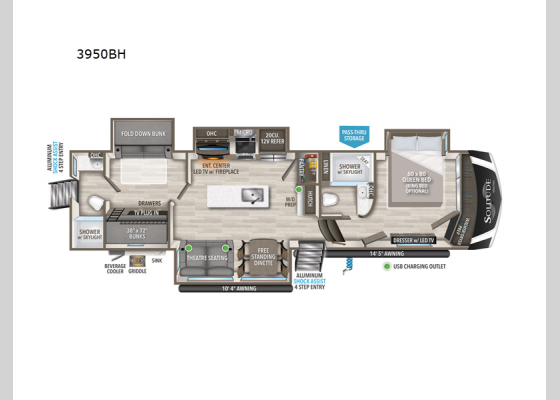 Floorplan - 2024 Solitude S-Class 3950BH Fifth Wheel