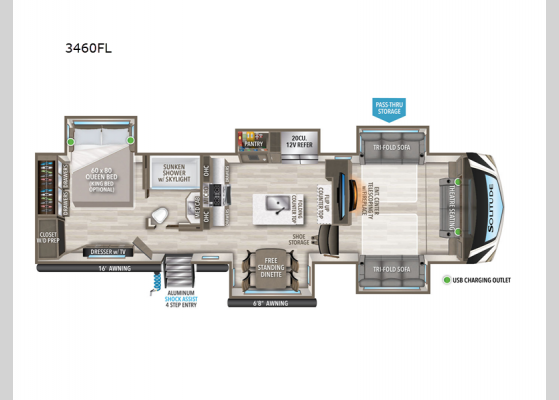 Floorplan - 2024 Solitude S-Class 3460FL Fifth Wheel