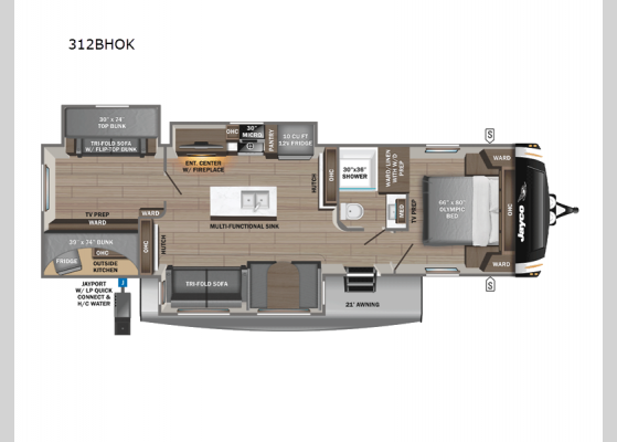 Floorplan - 2025 Eagle HT 312BHOK Travel Trailer