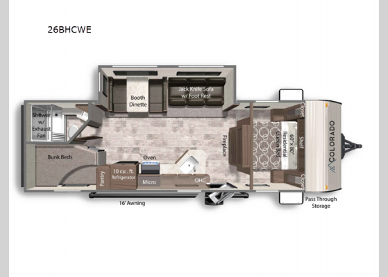 Floorplan - 2025 Colorado 26BHCWE Travel Trailer