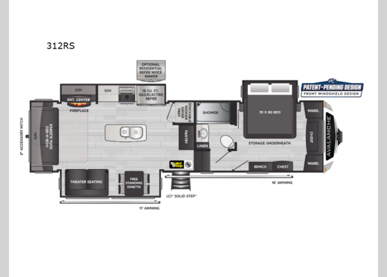 Floorplan - 2023 Avalanche 312RS Fifth Wheel