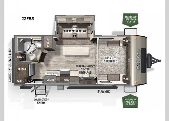 Floorplan - 2023 Flagstaff Micro Lite 22FBS Travel Trailer