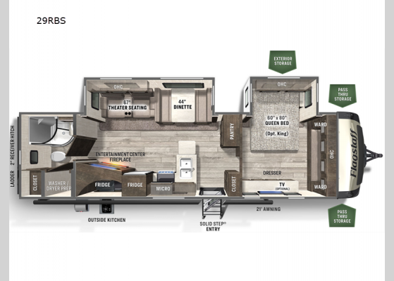 Floorplan - 2023 Flagstaff Super Lite 29RBS Travel Trailer