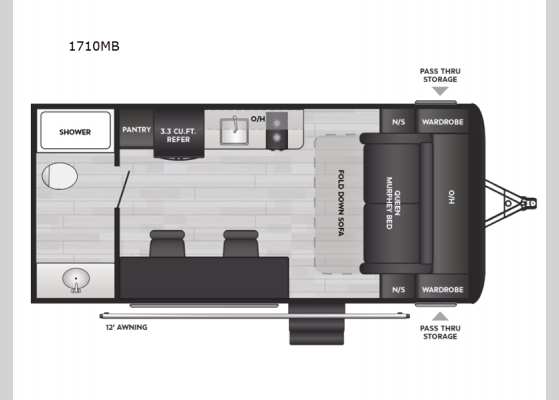 Floorplan - 2025 Springdale Classic Mini 1710MB Travel Trailer