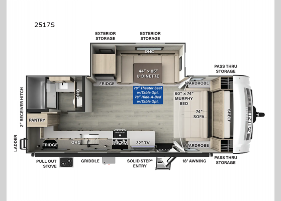 Floorplan - 2025 Rockwood Mini Lite 2517S Travel Trailer