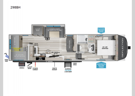 Floorplan - 2025 Reflection 150 Series 298BH Fifth Wheel