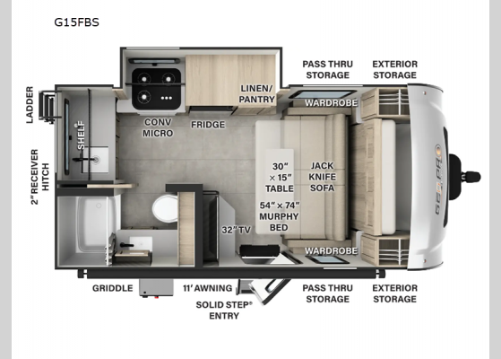 Floorplan - 2025 Rockwood GEO Pro G15FBS Travel Trailer