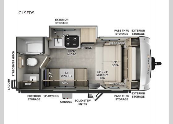 Floorplan - 2025 Rockwood GEO Pro G19FDS Travel Trailer