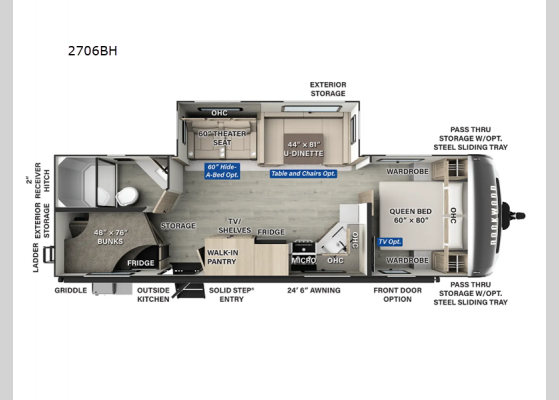 Floorplan - 2025 Rockwood Ultra Lite 2706BH Travel Trailer