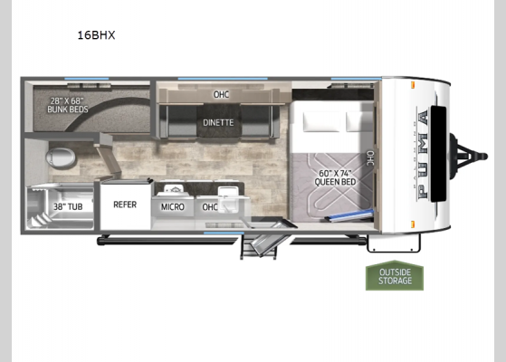 Floorplan - 2025 Puma Ultra Lite 16BHX Travel Trailer