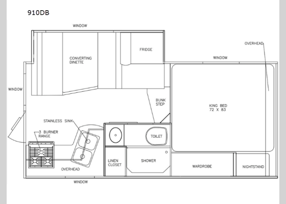 Floorplan - 2026 Adventurer 910DB Truck Camper