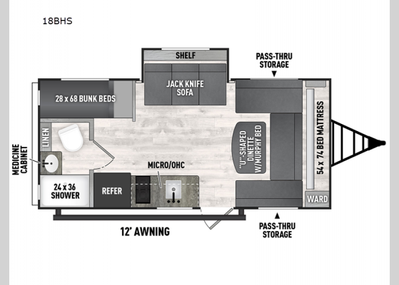 Floorplan - 2024 Clipper 18BHS Travel Trailer