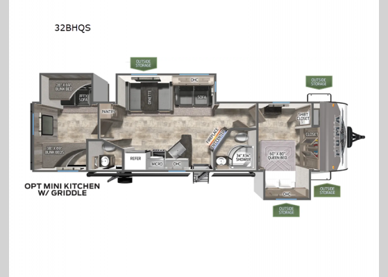 Floorplan - 2025 Puma 32BHQS Travel Trailer