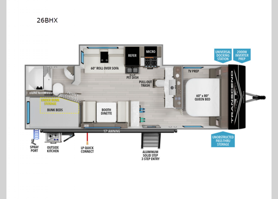 Floorplan - 2025 Transcend Xplor 26BHX Travel Trailer