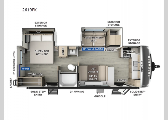 Floorplan - 2025 Rockwood Ultra Lite 2619FK Travel Trailer