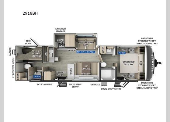 Floorplan - 2025 Rockwood Ultra Lite 2918BH Travel Trailer