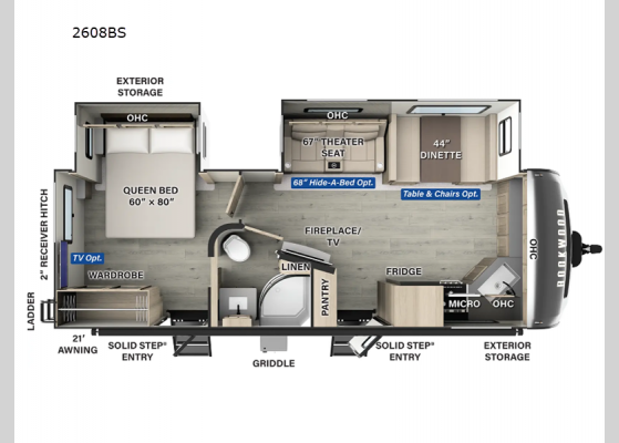 Floorplan - 2025 Rockwood Ultra Lite 2608BS Travel Trailer