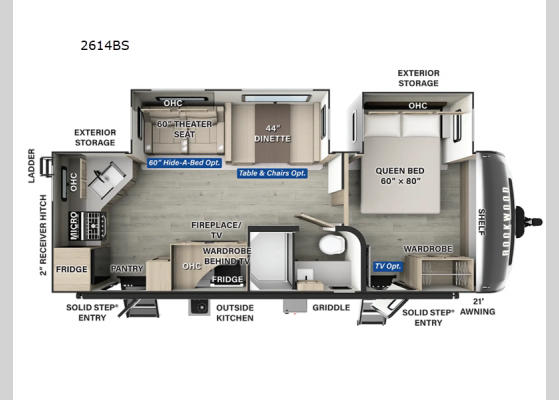 Floorplan - 2025 Rockwood Ultra Lite 2614BS Travel Trailer