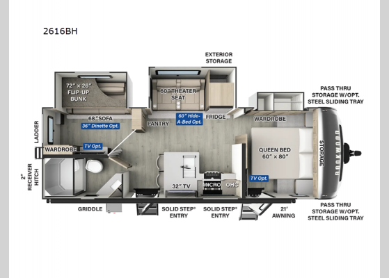 Floorplan - 2025 Rockwood Ultra Lite 2616BH Travel Trailer