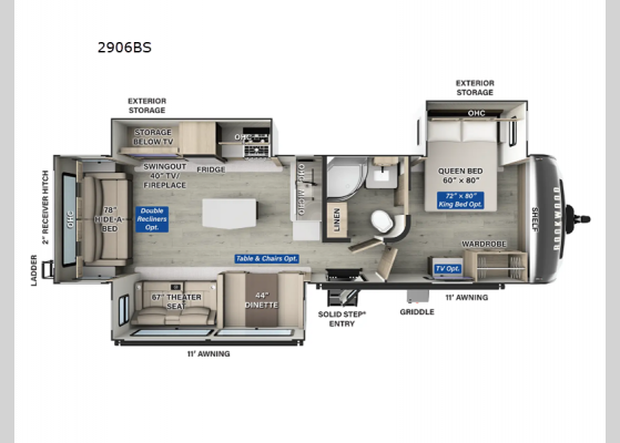 Floorplan - 2025 Rockwood Ultra Lite 2906BS Travel Trailer