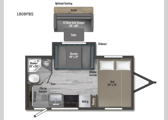 Floorplan - 2024 Micro Minnie 1808FBS Travel Trailer