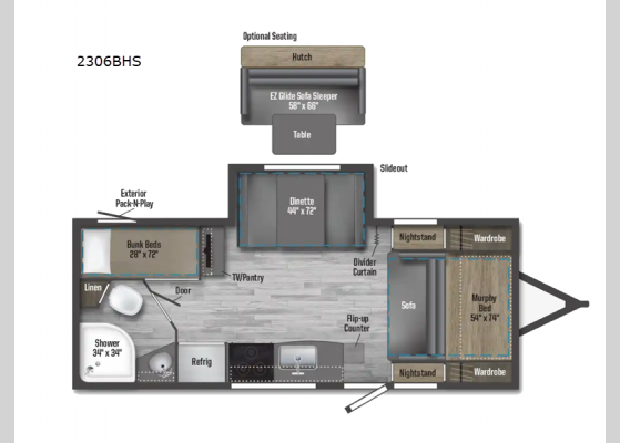 Floorplan - 2024 Micro Minnie 2306BHS Travel Trailer