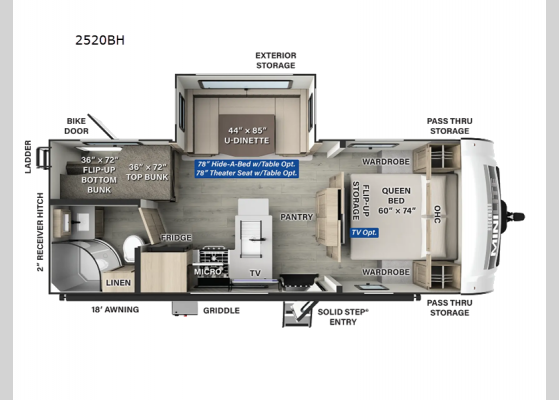 Floorplan - 2025 Rockwood Mini Lite 2520BH Travel Trailer