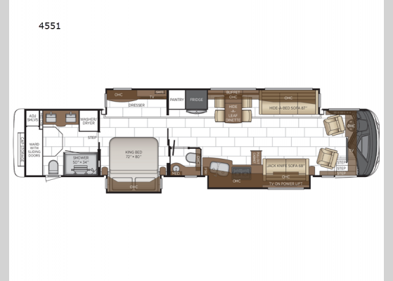 Floorplan - 2024 Mountain Aire 4551 Motor Home Class A - Diesel