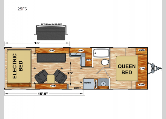 Floorplan - 2024 Attitude Pro-Lite 25FS Toy Hauler Travel Trailer