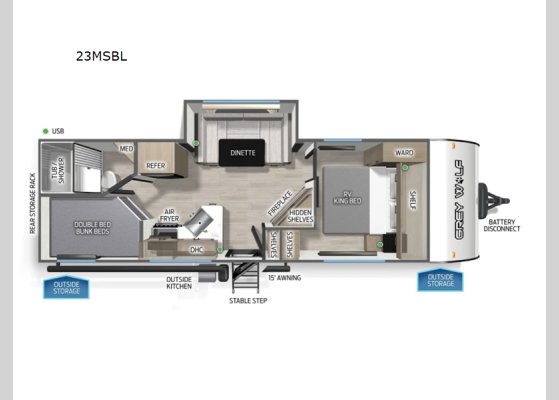 Floorplan - 2026 Cherokee Grey Wolf Black Label 23MSBL Travel Trailer